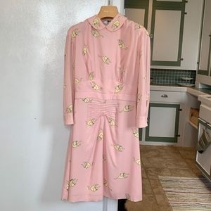 (SOLD) Miu Miu Pink Collared Cat Print Dress